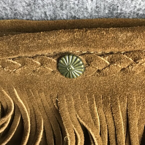 Minnetonka Suede Moccasins Sz 7 Brown Fringe Ankle Back Zip - Picture 8 of 8